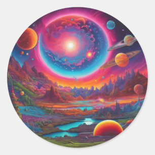Wilde psychedelische Planetenkunst Runder Aufkleber