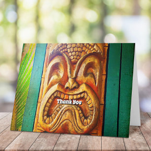 Wilde retro-hölzerne Tiki-Gesicht-Dankeskarte Dankeskarte