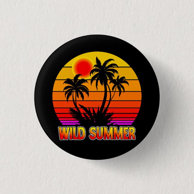 Wilde Retro-Sommer-Vibes mit Palmen-Design Button (Vorderseite)