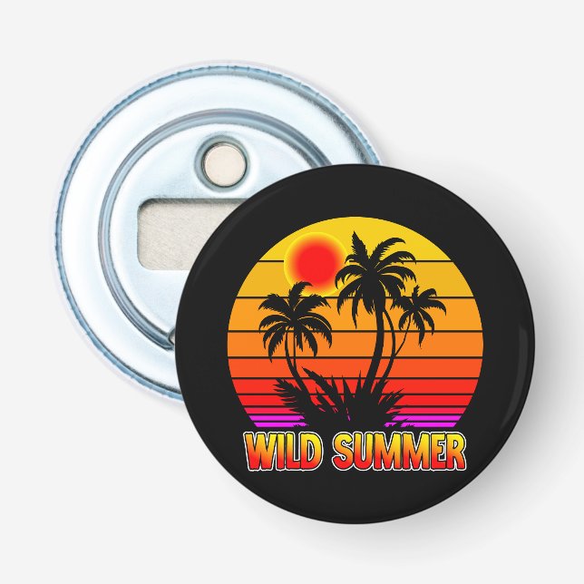 Wilde Retro-Sommer-Vibes mit Palmen-Design Flaschenöffner (Vorderseite)