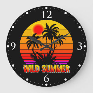 Wilde Retro-Sommer-Vibes mit Palmen-Design Große Wanduhr