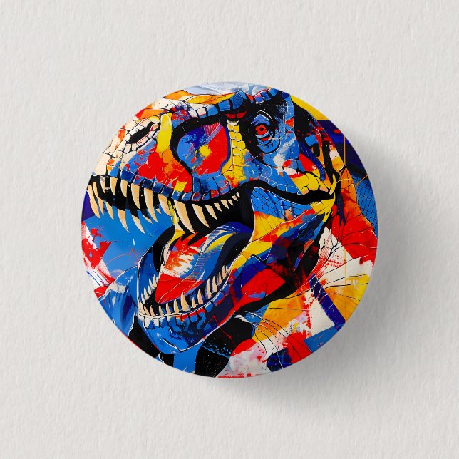 Wilde Retro-T-Rex-Dinosaurier-Fusion Button (Vorderseite)