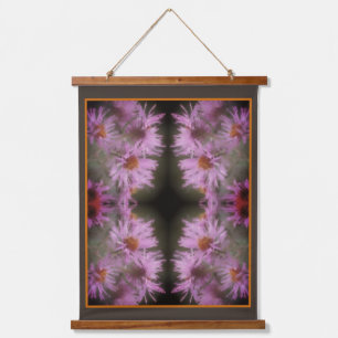 Wilde Rosa Astern Blumen Kunst Vintage Wandteppich Mit Holzrahmen