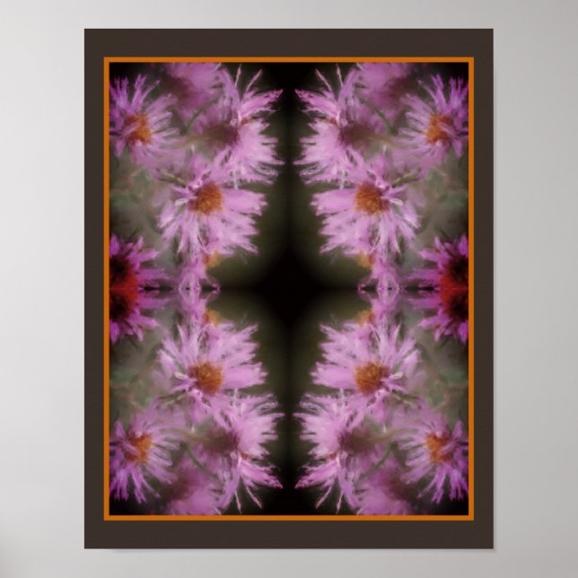 Wilde rosa Astern-Blumenkunst im Vintage-Stil Poster (Vorne)