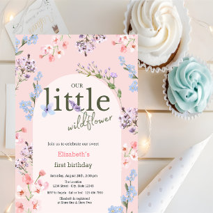 Wilde rosa Babys in Blüten Geburtstag Einladung
