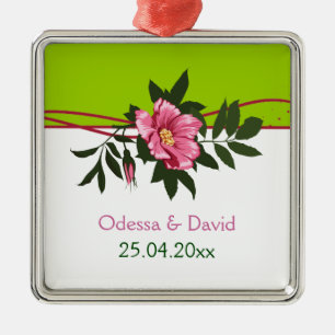 Wilde rosa Rose florale Hochzeit limettengrüne Eri Silbernes Ornament