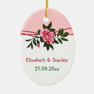 Wilde rosa Rosen-Blumen-Hochzeits-Andenken-Ornamen Keramik Ornament