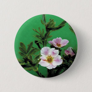 wilde rosa Rosenblüten in Grün, Elegant Button