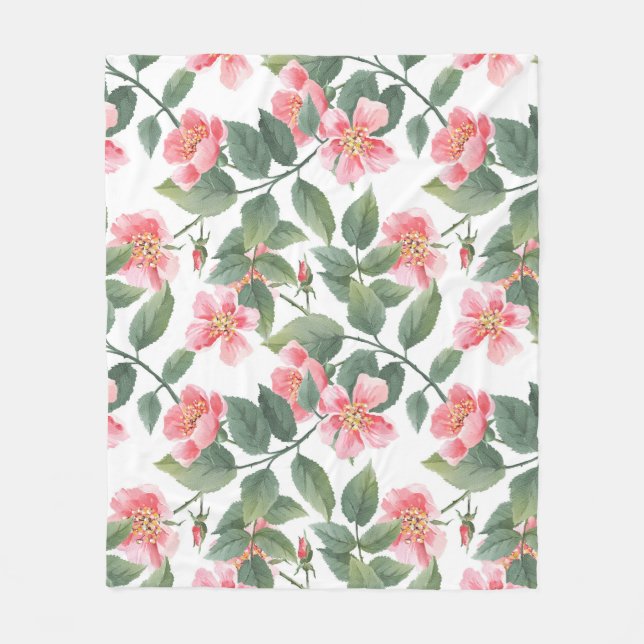 Wilde Rose Aquarellblume Nahtlos Fleecedecke (Vorderseite)