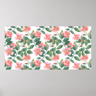 Wilde Rose Aquarellmuster nahtlos. Blume, l Poster