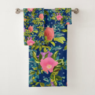 Wilde Rose, blauer Hintergrund, wilde Rose, Rose,  Badhandtuch Set