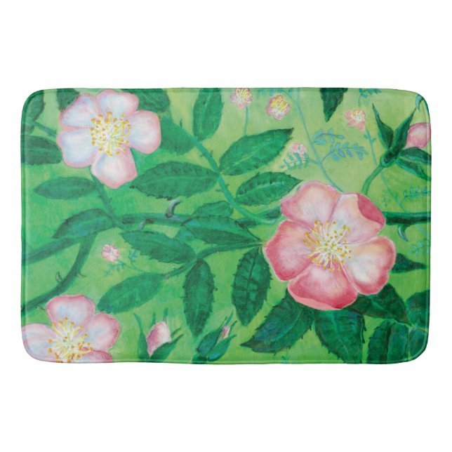 Wilde Rose Blume Badematte (Vorderseite)
