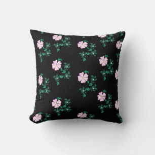 Wilde Rose - Blumenmuster auf schwarzem Hintergrun Kissen