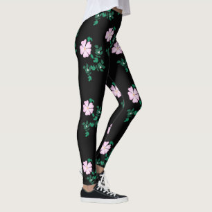 Wilde Rose - Blumenmuster auf schwarzem Hintergrun Leggings