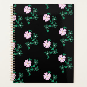 Wilde Rose - Blumenmuster auf schwarzem Hintergrun Planer