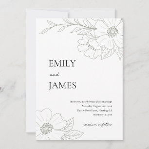 Wilde Rose Einfache Hochzeit Einladung in Sage