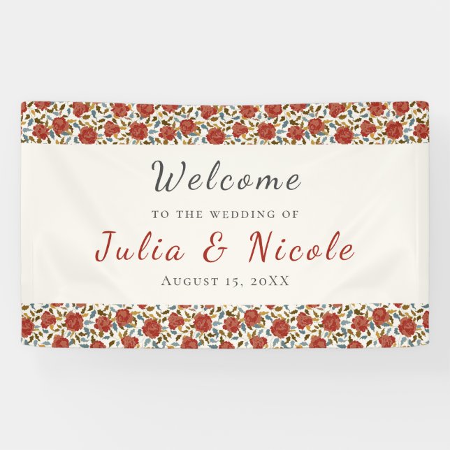 Wilde Rose Floral Petals Garden Affair Wedding Banner (Horizontal)