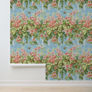 WILDE ROSE , GRÜNE BLÄTTER , FLIEGENDE GEBURTE IN  TAPETE