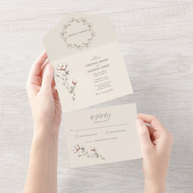 Wilde Rose Hochzeit in einer Hochzeit All In One Einladung (Abreißen)