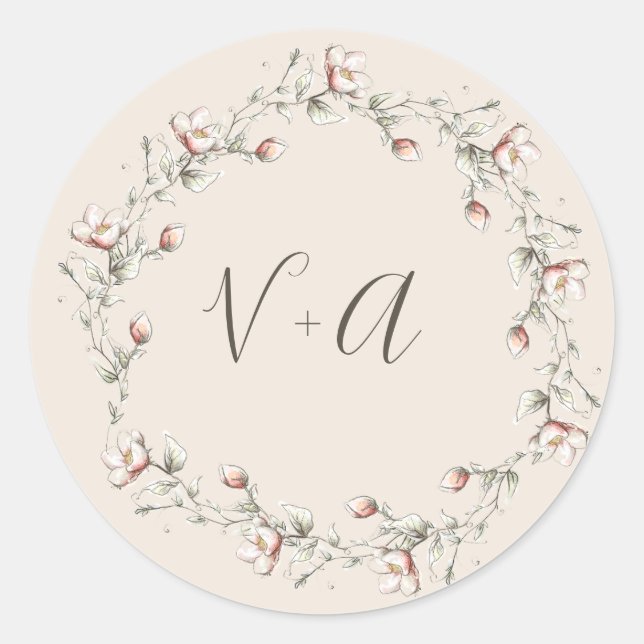 Wilde Rose Hochzeitsticker Runder Aufkleber (Vorderseite)