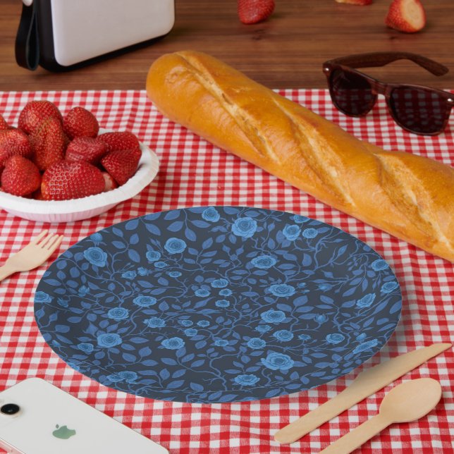 Wilde Rose in blau Pappteller (Picknick)