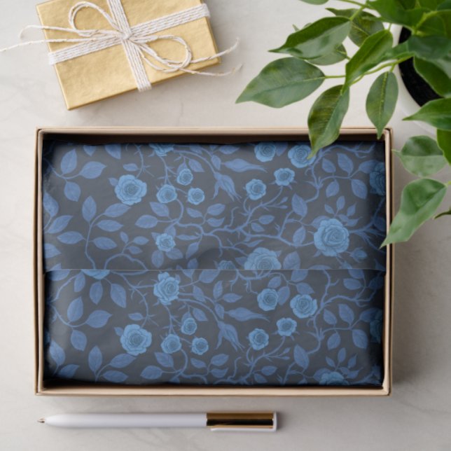 Wilde Rose in blau Seidenpapier (Geschenk)