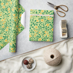 Wilde Rose in Gelb und Grün Geschenkpapier