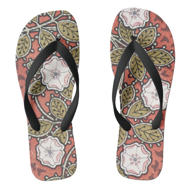 Wilde Rose Kunst Illustration Blume Vintag Flip Flops (Fußbett)