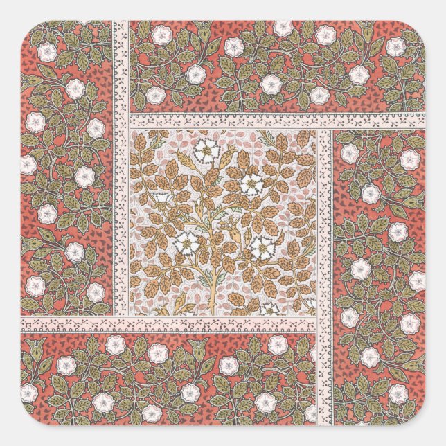 Wilde Rose Kunst Illustration Blume Vintag Quadratischer Aufkleber (Vorderseite)