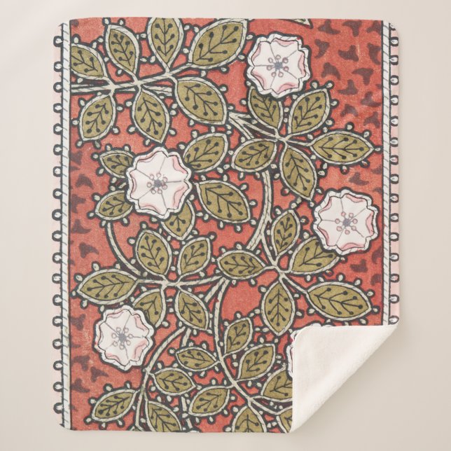 Wilde Rose Kunst Illustration Blume Vintag Sherpadecke (Vorderseite)