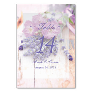 Wilde Rose & Lavendel Sommer Hochzeit Tischnummer