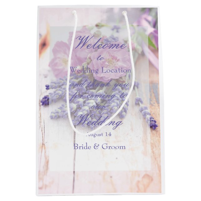 Wilde Rose & Lavender Sommer-Blume Hochzeit Mittlere Geschenktüte (Vorderseite)