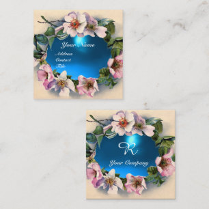 WILDE ROSE MIT AQUA BLUE GEM STONE MONOGRAM QUADRATISCHE VISITENKARTE