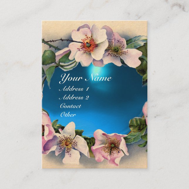 WILDE ROSE MIT AQUA BLUE GEM STONE MONOGRAM VISITENKARTE (Vorderseite)