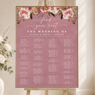 Wilde Rose Pink Alphabetische Hochzeits-Sitzordnun Poster