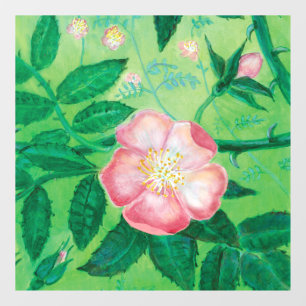 Wilde Rose Rosa Canina blühend Fensteraufkleber
