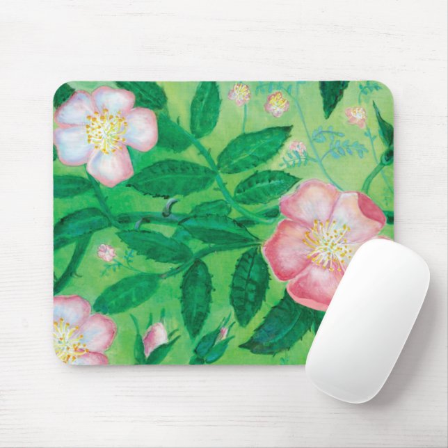 Wilde Rose Rosa Canina blühend Mousepad (Mit Mouse)