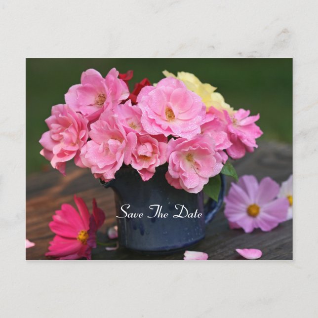 Wilde Rose Save the Date Postkarte (Vorderseite)