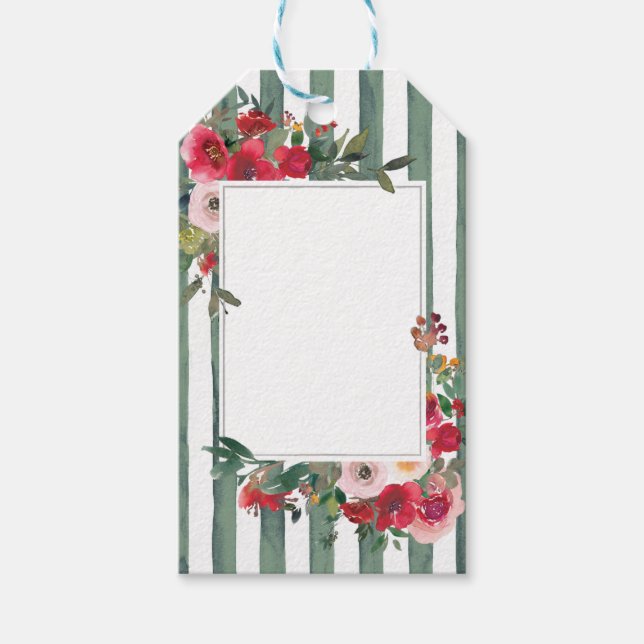 Wilde Rose und grüne Streifen Weinetikett Geschenkanhänger (Vorderseite)