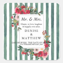 Wilde Rose und grüne Streifen Weinetikett