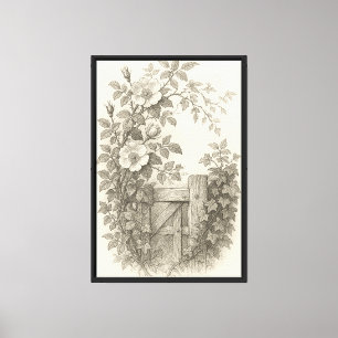 Wilde Rose und ivy botanische Gravur Leinwanddruck