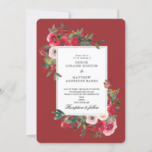 Wilde Rose und Lava Red Wedding Einladung