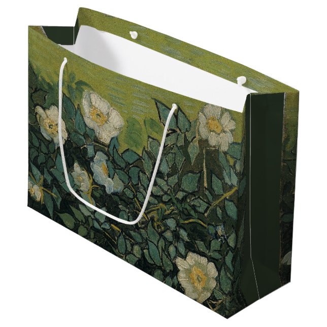 Wilde Rose von Vincent van Gogh Große Geschenktüte (Vorderseite Schrägansicht)