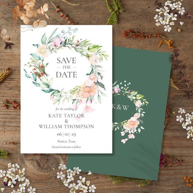 Wilde Rose Wasserfarben Blumengarten Save the Date Einladung (Wild Rose Watercolor Floral Garland Save The Date Invitation)