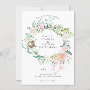 Wilde Rose Wasserfarben Garland Save the Date Kart Einladung