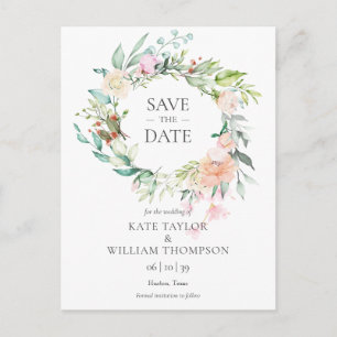Wilde Rose Wasserfarben Garland Save the Date Postkarte