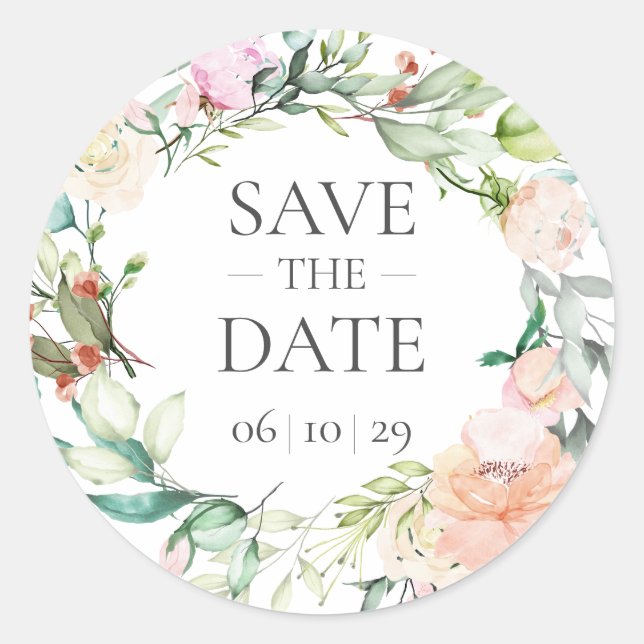 Wilde Rose Wasserfarben Garland Save the Date Runder Aufkleber (Vorderseite)