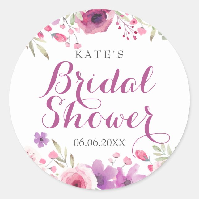 Wilde Rose Wasserfarbenes Brautparty Runder Aufkleber (Vorderseite)