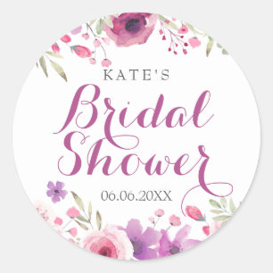 Wilde Rosen-Aquarell-Blumen-Brautdusche Runder Aufkleber