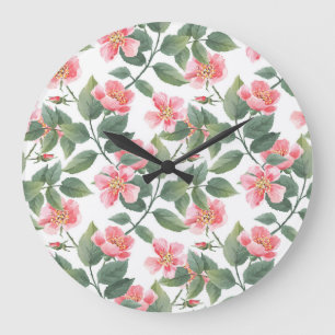 Wilde Rosen Aquarell Blumen Nahtlos Große Wanduhr